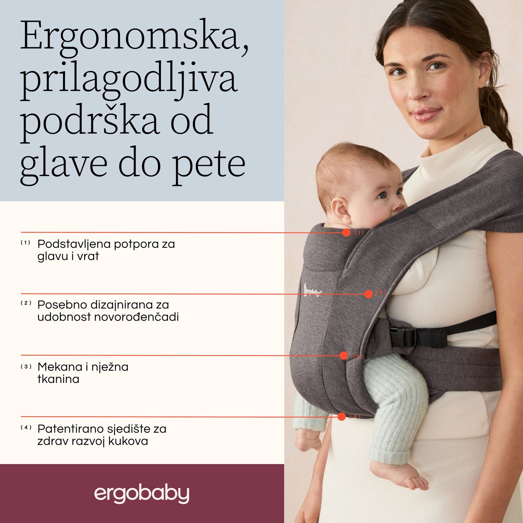 Ergobaby Embrace Soft Air Mesh nosiljka, Siva - slika 4