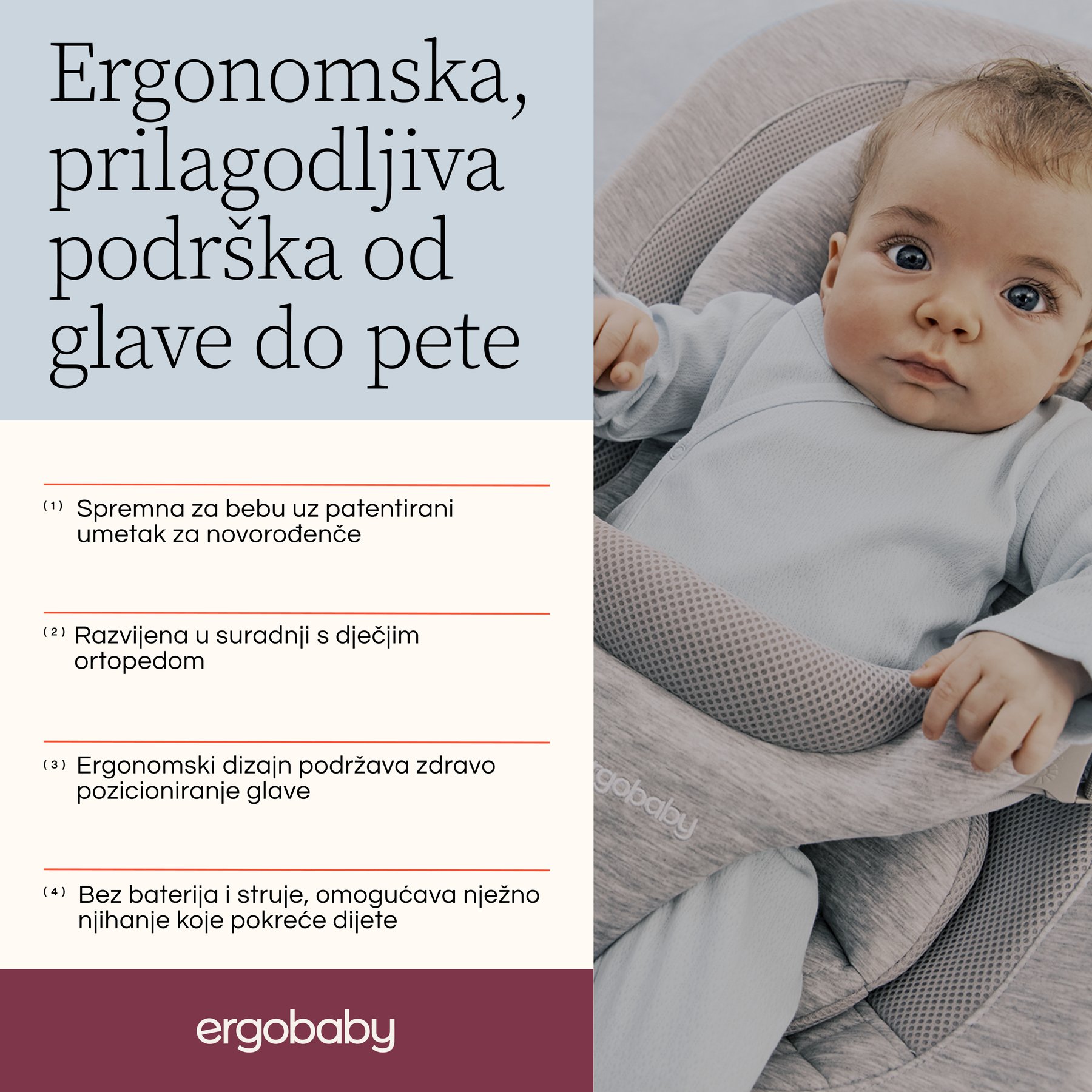 Ergobaby Evolve ležaljka 3u1 – Cream - slika 3