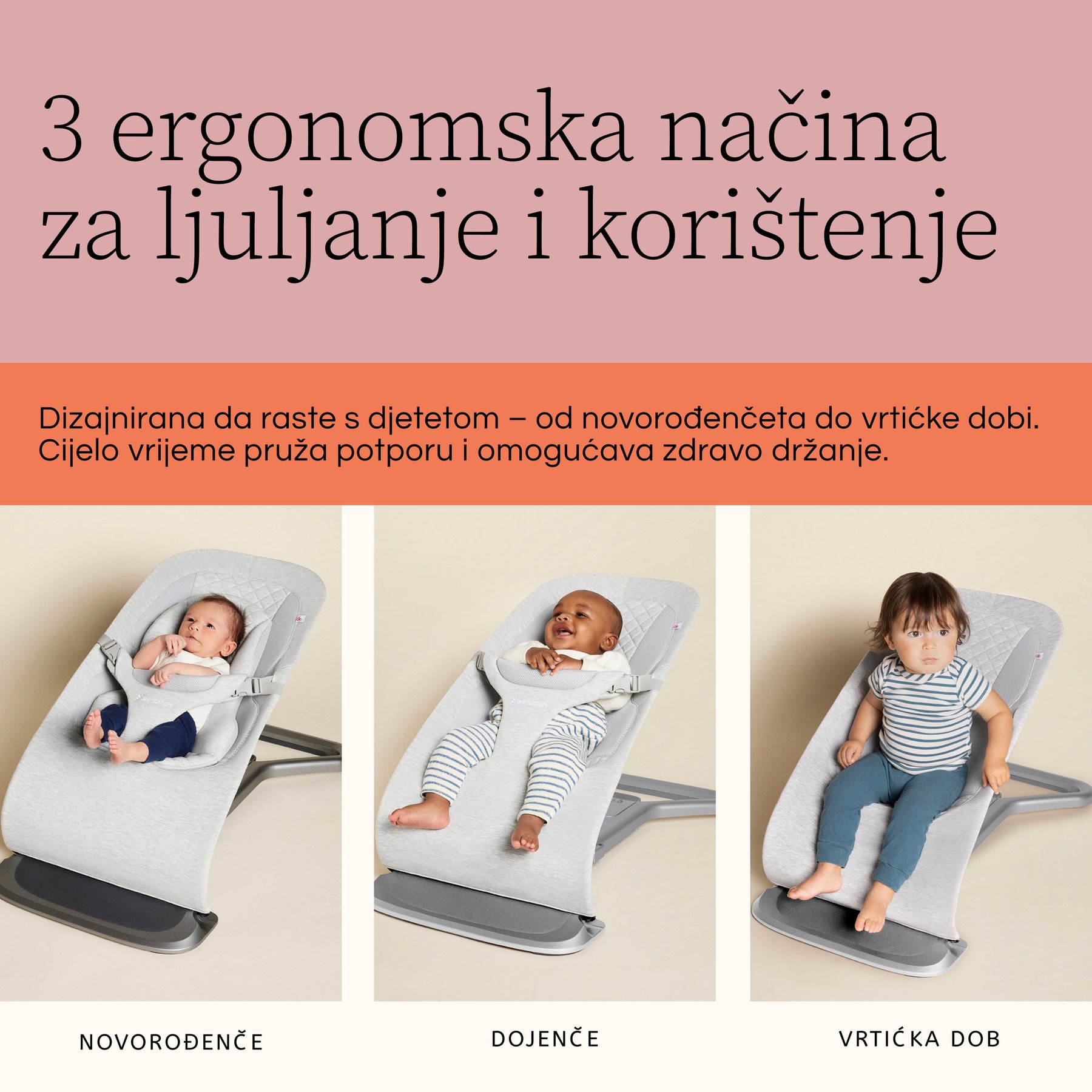 Ergobaby Evolve ležaljka 3u1 – Cream - slika 5