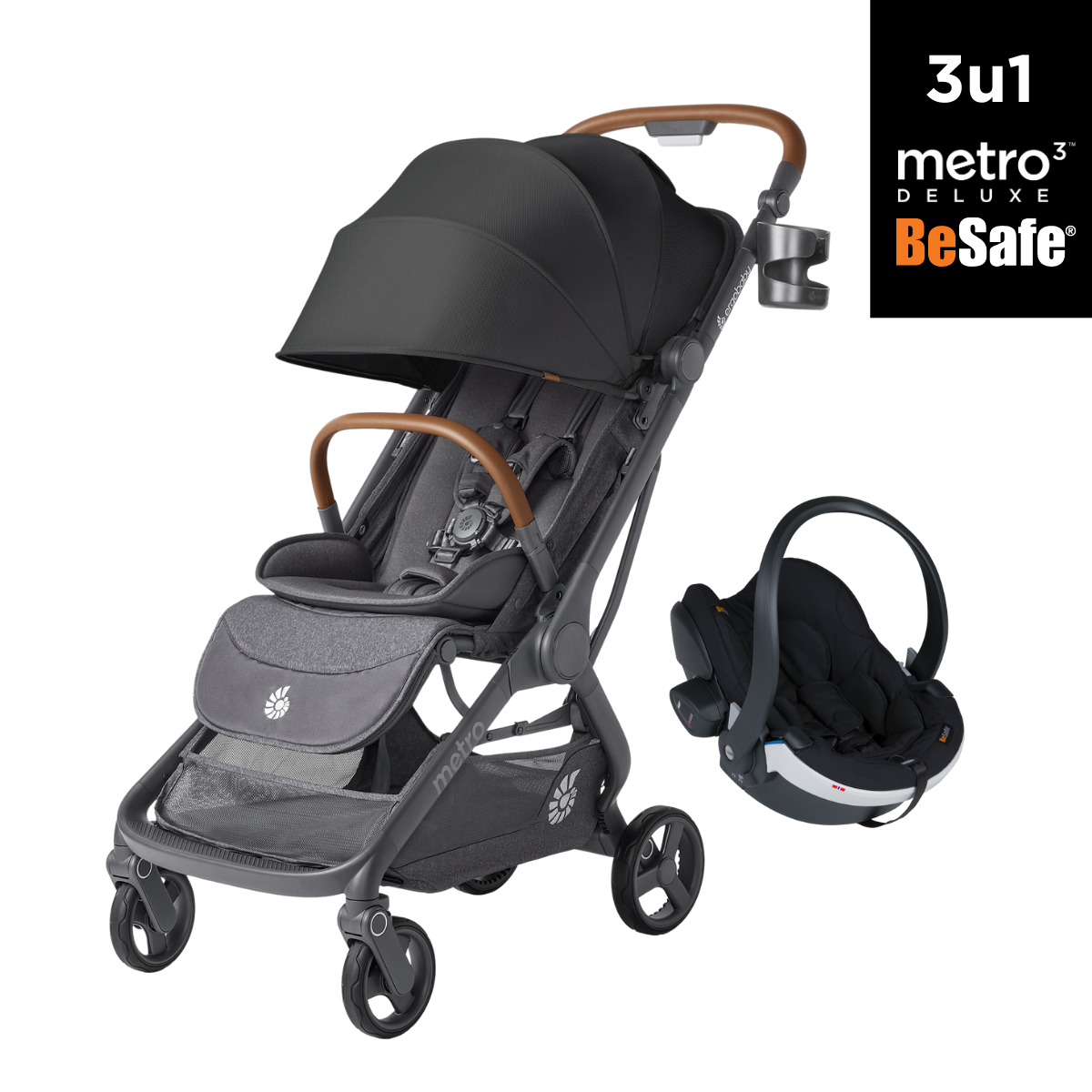 3v1 voziček Ergobaby Metro 3 Deluxe, Jet Black + BeSafe iZi Go Modular X2 i-Size avtosedež